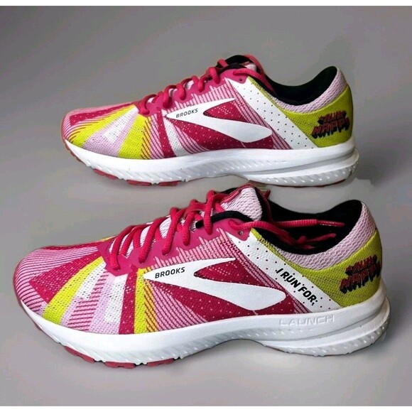 Brooks Launch 6 'Run Happy' Women's Running Shoes - Pink/Black/Yellow SIZE : 8 - Picture 2 of 8